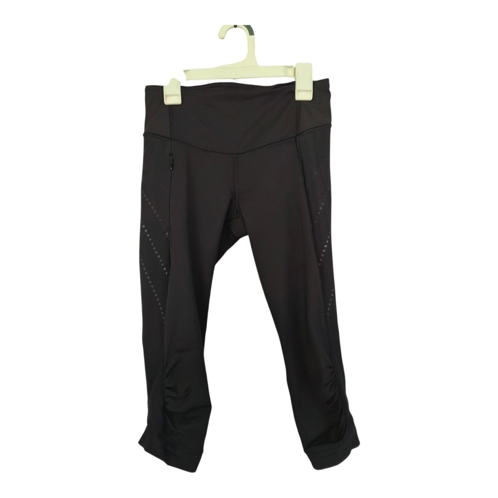 Lululemon Stop At Nothing Crop Leggings Black Size 4 Ruched Hem Zip Pocket